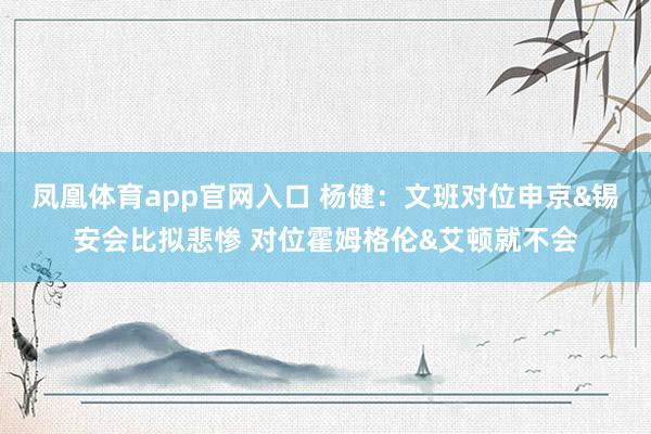 凤凰体育app官网入口 杨健：文班对位申京&锡安会比拟悲惨 对位霍姆格伦&艾顿就不会