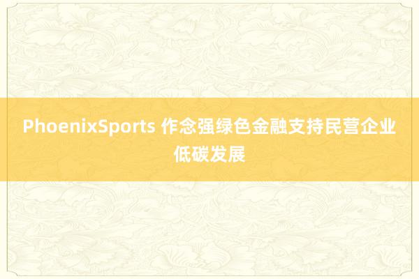 PhoenixSports 作念强绿色金融支持民营企业低碳发展