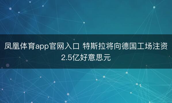 凤凰体育app官网入口 特斯拉将向德国工场注资2.5亿好意思元