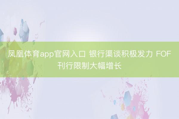 凤凰体育app官网入口 银行渠谈积极发力 FOF刊行限制大幅增长