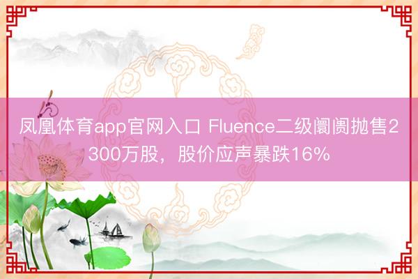 凤凰体育app官网入口 Fluence二级阛阓抛售2300万股，股价应声暴跌16%