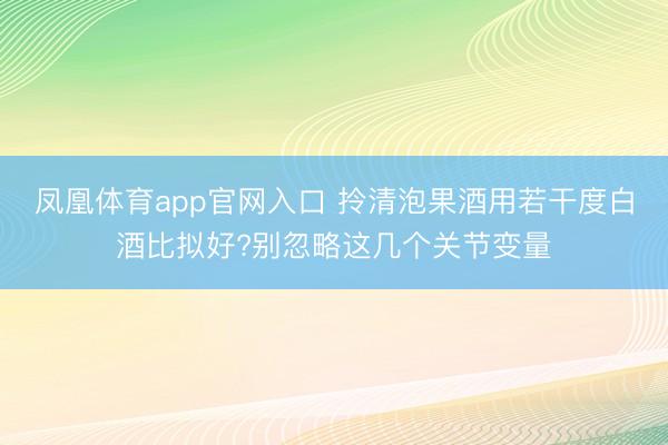 凤凰体育app官网入口 拎清泡果酒用若干度白酒比拟好?别忽略这几个关节变量