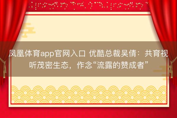 凤凰体育app官网入口 优酷总裁吴倩：共育视听茂密生态，作念“流露的赞成者”