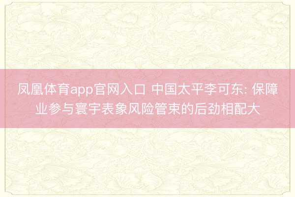 凤凰体育app官网入口 中国太平李可东: 保障业参与寰宇表象风险管束的后劲相配大
